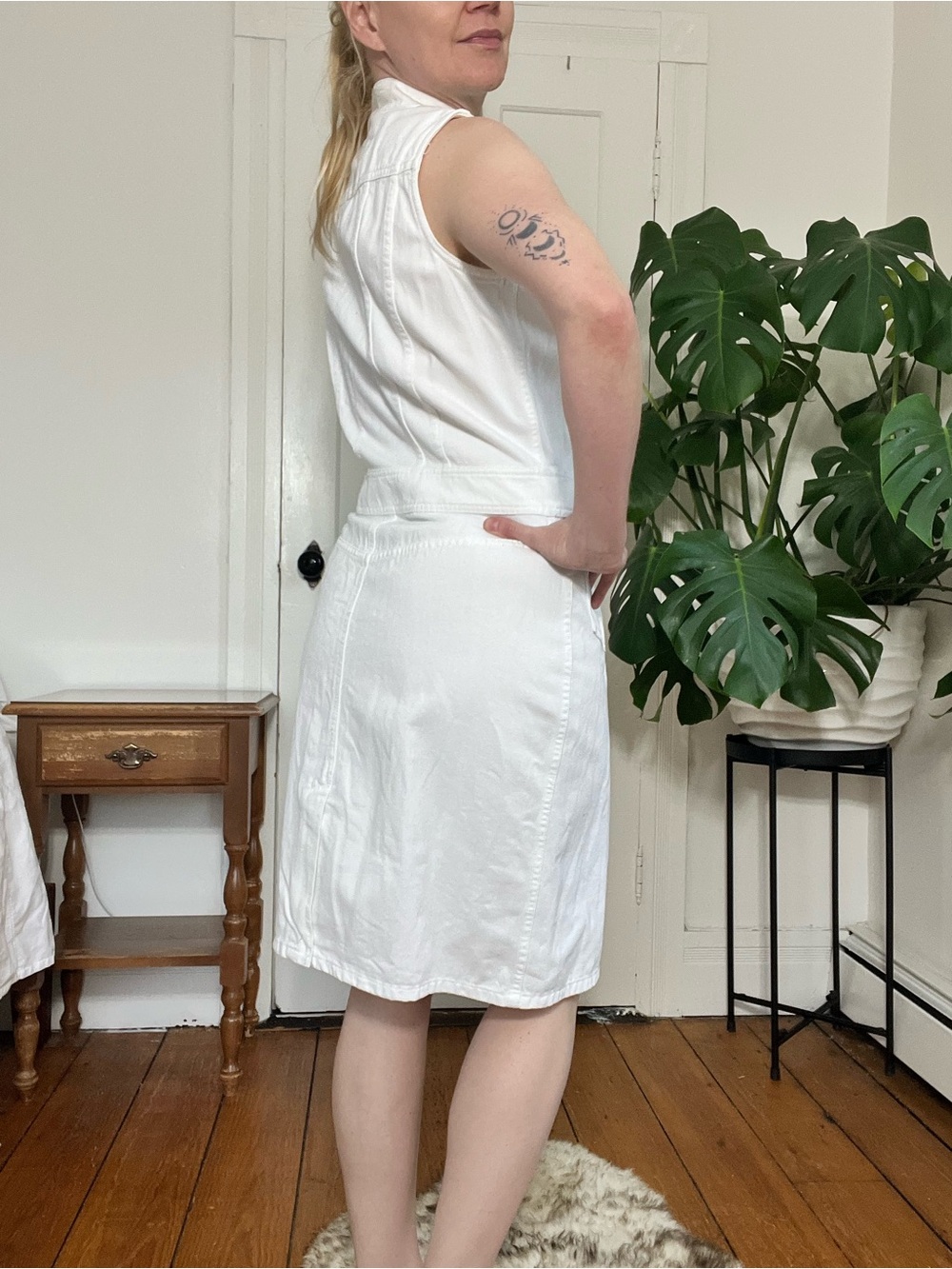 Lauren Ralph Lauren Denim Trucker Dress NWT White Sleeveless Button Front Size 8 - Picture 5 of 12